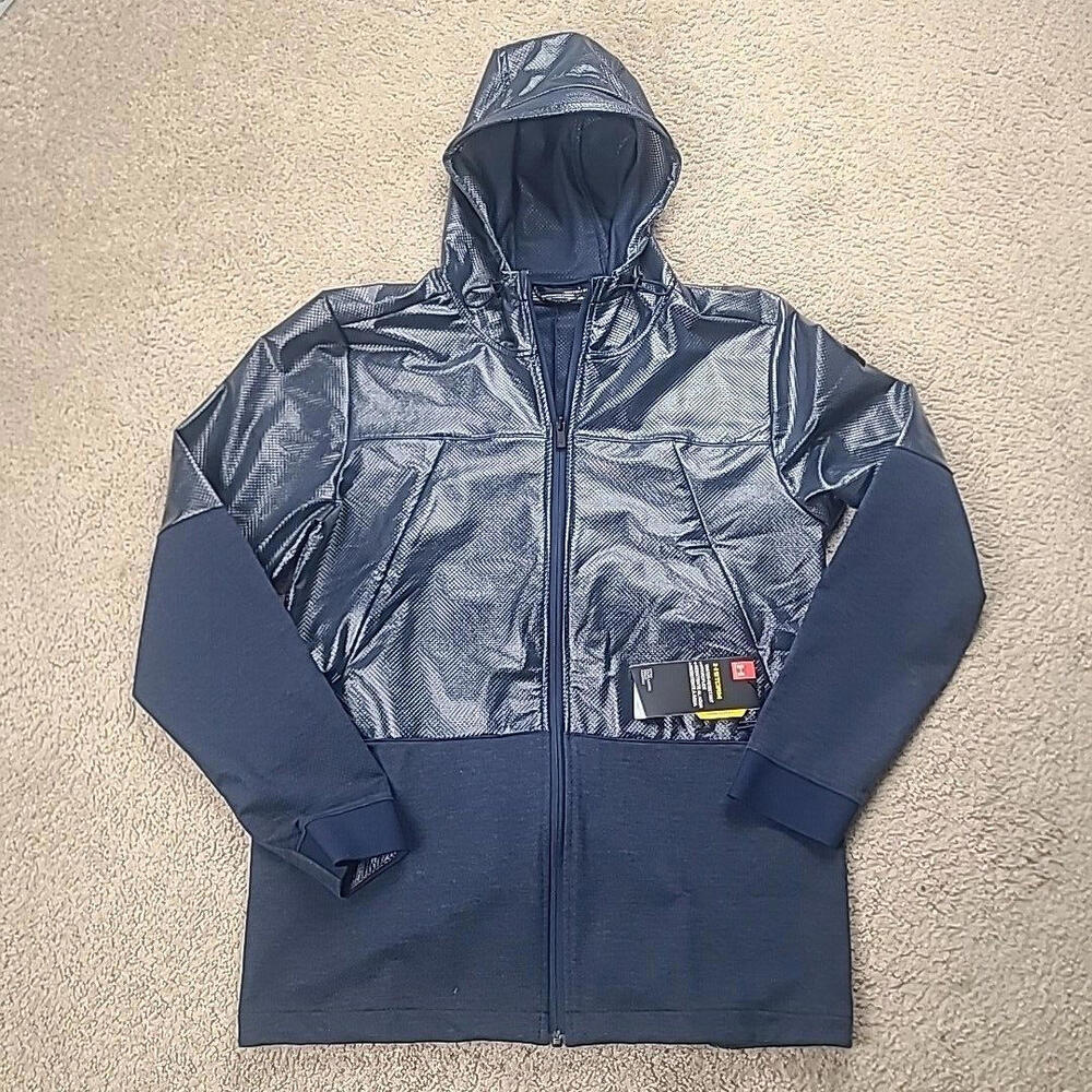 NWT Under Armour Storm ColdGear Hybrid Windbreaker Mens Jacket Med Navy Blue